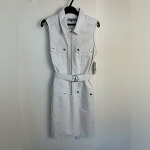 Sharagano Sleeveless Shirt Dress Light Silver Dress With Pockets - Size 6 - NWT